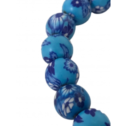 Bola de fimo com flores 10mm - azul 